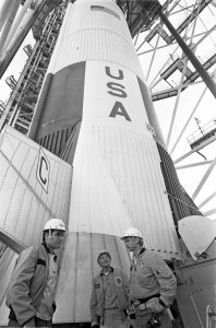Apollo 17 crew and their ride (Harrison Schmitt, Ron Evans, & Gene Cernan) 12/4/72 