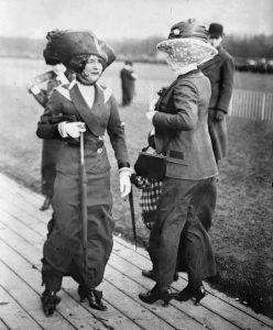 Women wearing the trouser skirt, the latest fashion in Paris, 1911.