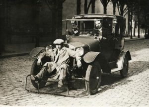 Pedestrian safety, a car equipped with a shovel to catch pedestrians, 1924.