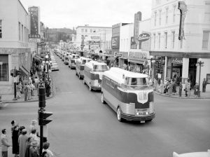 The General Motors Parade, a mobile exhibit for tech marvels, 1939.