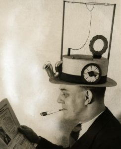 Unique portable radio embedded in a straw hat, 1931.